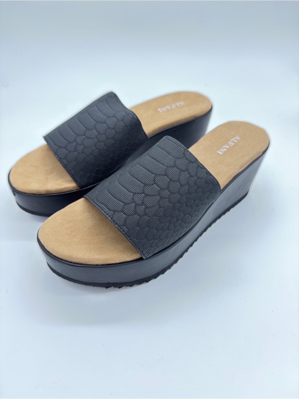 Alfani Black Textured Wide-Band Platform Wedge Slides